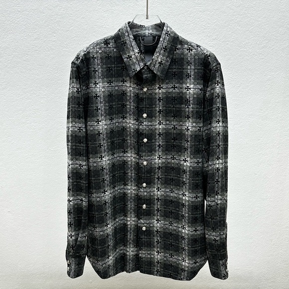 Chrome Hearts Men's Black and Gray Plaid Shirt